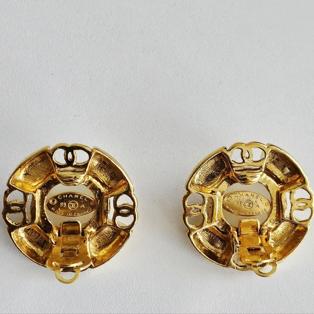 Chanel 24K Gold-plated 4 CC Pearl Earrings